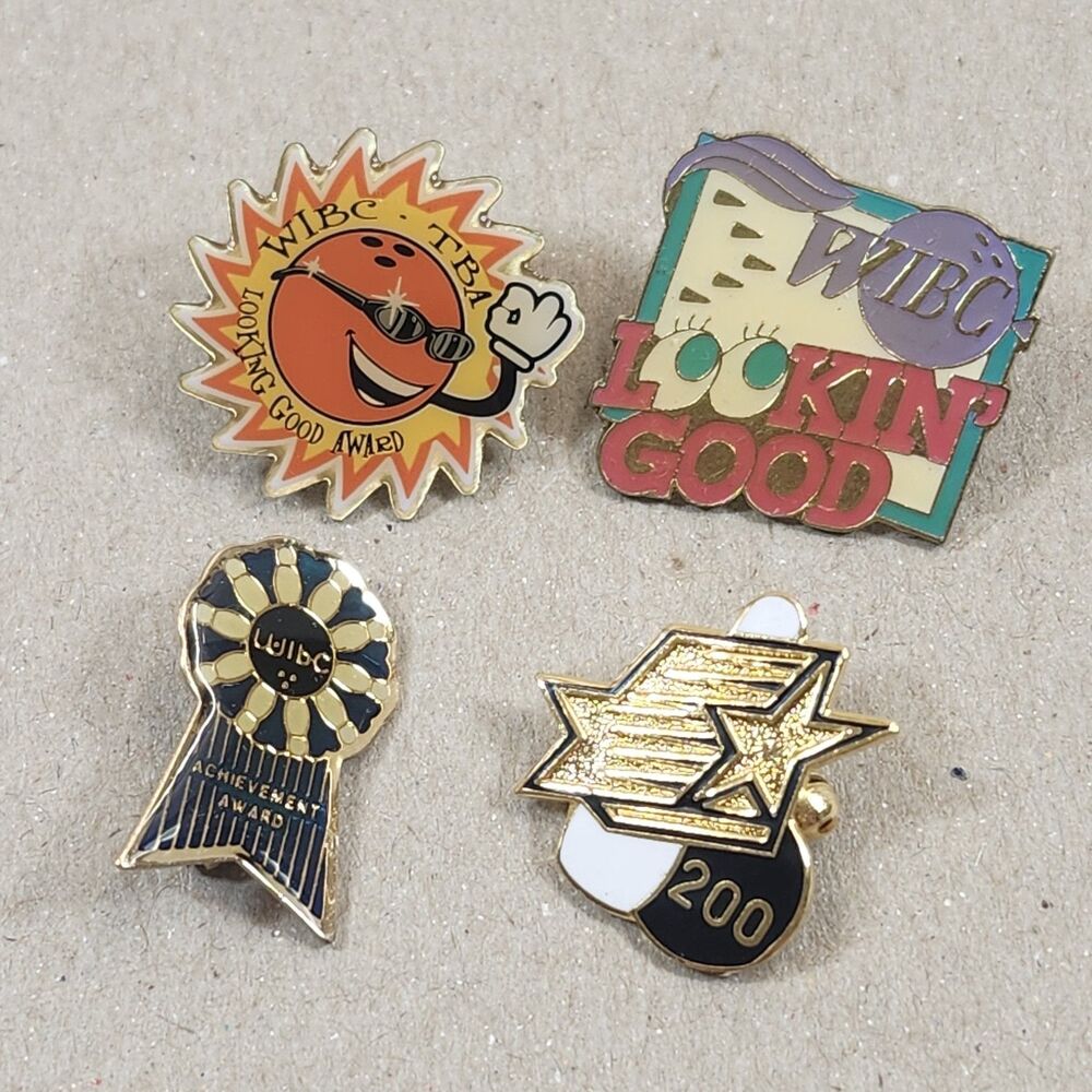 WIBC TBA Bowling Lapel Pin Awards Lot of 4 Enamel Tie Tack Achievement 200 Score